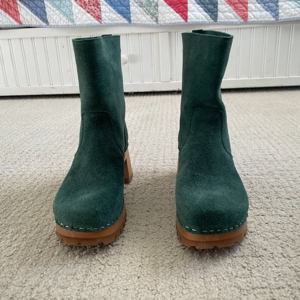 Swedish Hasbeens Teal Swede Sheerling-lined Clog Boots Size 38